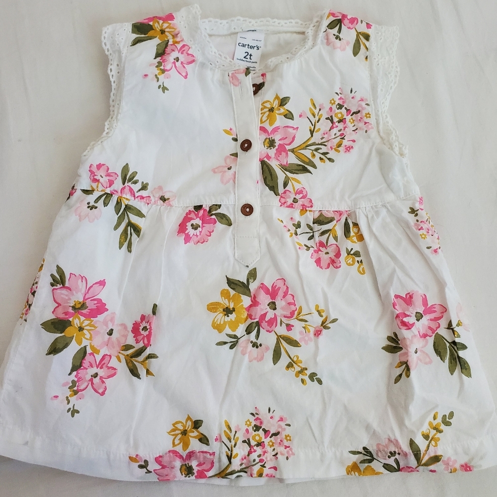 Carter's White Cotton Sleeveless Floral Top With Eyelet Trim Size 2T